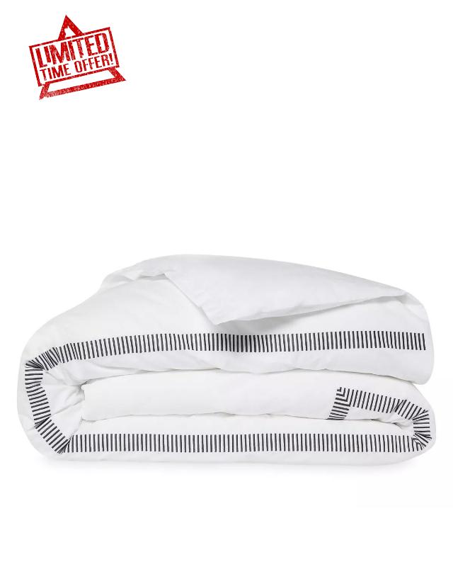 Matouk Sterling 350 Thread Count Duvet Cover Full/Queen White/Charcoal