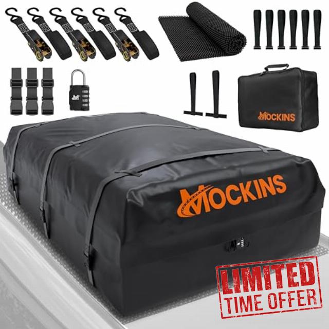 Mockins 40 Cu Ft Heavy Duty Rooftop Cargo Carrier for Top of Vehicle | 72"x48"x20" Blue Car Roof Cargo Carrier | Abrasion-Resistant Vehicle Cargo Carriers | Soft-Shell Car Roof Bag Cargo Carrier