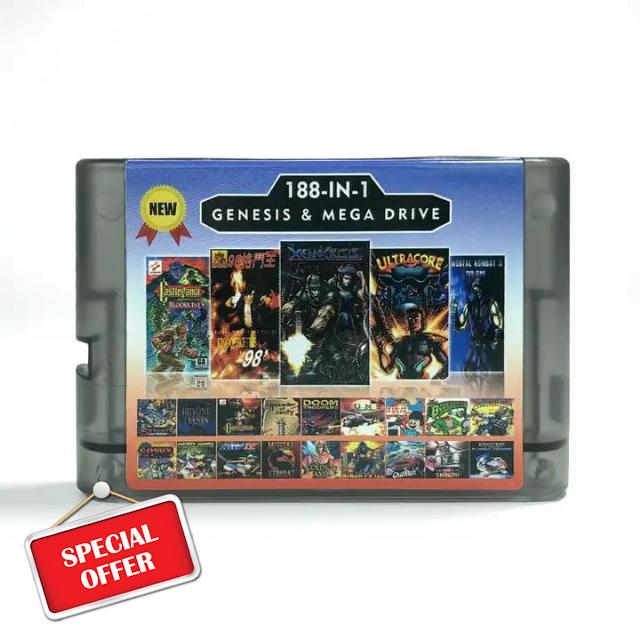 Gamevortex Super Cartridge 188 in 1 Multi Games Cartridge for Sega Genesis Mega Drive 16Bit Classic Game Consoles