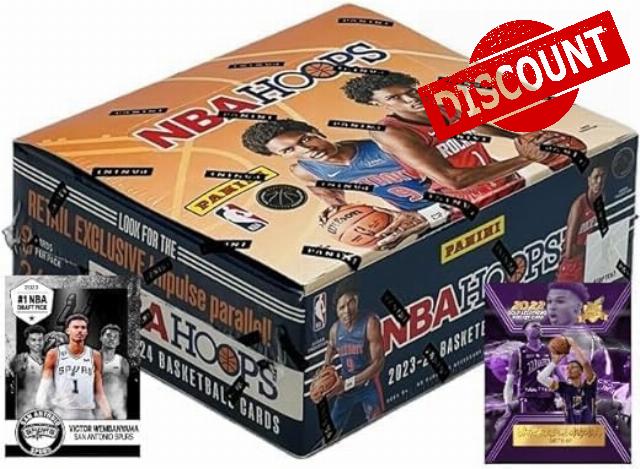 NEW 2023-24 Panini NBA HOOPS Factory Sealed HUGE Basketball Card Box w/192 Cards (Each Box contains 24 Inserts/Parallels!) - Plus Custom Made VICTOR WEMBANYAMA Basketball Art Cards Pictured.