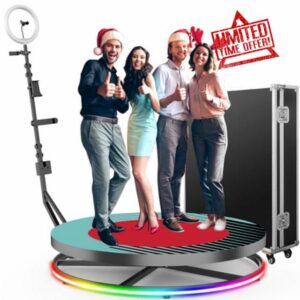360 Photo Booth Machine for Parties with Ring Light Selfie Holders Remote Control Automatic Slow Motion 360 Camera Booth for Cheristmas Wedding 100cm 39.4 inch with Flight Case