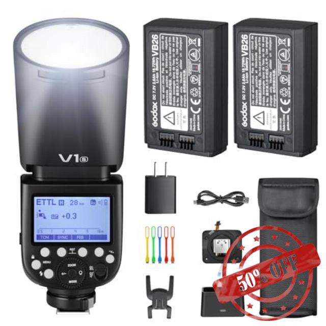 Godox V1S Camera Flash Speedlight for Sony with 2 Packs VB26 Batteries