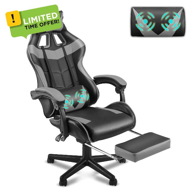 Soontrans Grey Gaming Chairs with Footrest