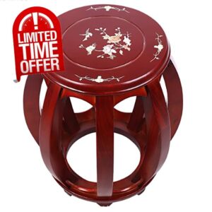 LIUNI Footstool Ottoman Seat Stool Work Stool Retro Short Guzheng Piano Solid Wood Stool Durable Long Lasting 11.8" x 11.8" x 16.9" (red)