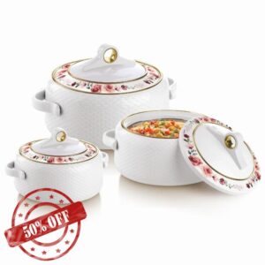Casserole Dish Thermoware Double Wall Hot Crock Pot Hot Pot Chapati Box Tortilla Box 1000ml/1500ml/2000ml with Golden Handle Stainless Steel Pot for Hot and Cold Microwave Safe