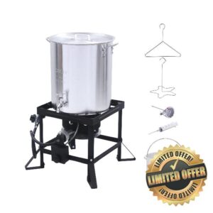 Red Mountain Valley 36 Qt. Aluminum Pot & Lid Propane Turkey Fryer with Drain Spout & Propane Burner