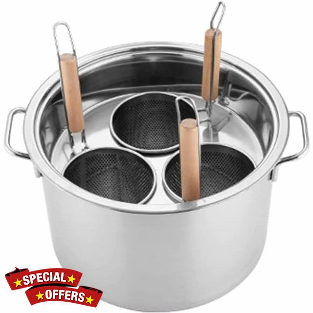 Stainless Steel Pasta Pot With Strainer Insert - Commercial Grade Cooking Tool For Home Kitchen - 3/4/5 Holes Pasta Cooker Set With Lid - Steamer Pot And Stock Pot