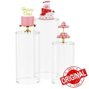 Wokceer 3Pcs Cylinder Pedestal Stands for Party Large Round Cylinder Tables for Parties Pedestal Display Plinth Pillars for Wedding Birthday Party Art Decor 15.7*35.4"(L)