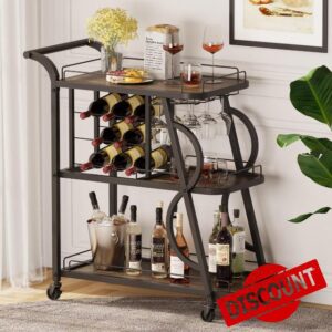 Aubtik Rustic Bar Cart with Wheels