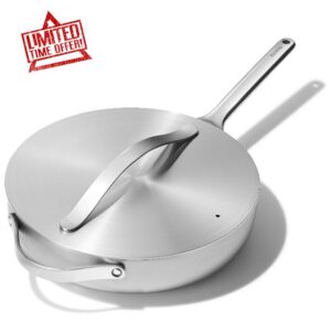 Caraway Stainless Steel Sauté Pan (4.5 Qt) - 5-Ply Stainless Steel - Oven Safe & Stovetop Agnostic - Non Toxic