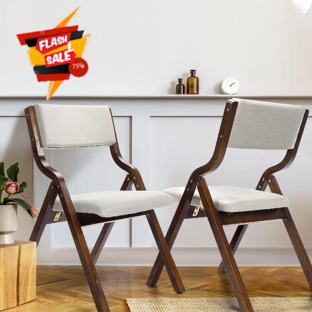 Menkxi Wooden Folding Chairs Set of 2 Folding Dining Chairs Foldable Chair with Padded Seats and Removable Covers Fold Chairs for Inside Outside Home Office Patio(Brown)