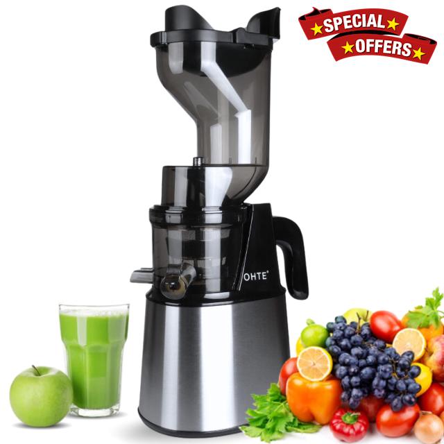 Masticating Juicer Machines: OHTE 300W Stainless Steel 5.1" (130mm) Large Feed Chute Slow Cold Press Juicer
