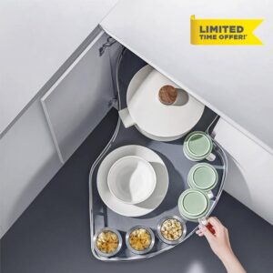 LOVKIT Blind Corner Cabinet Organizer Right Side Swing Out Lazy Susan Tray for Corner Cabinet Pull Out Shelf Organizers for 36 Inch Base Cabinets 2 Tier Black Finish