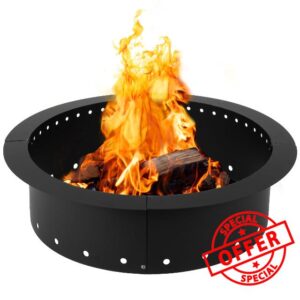 Iron Forge Tools Heavy Duty Metal Smokeless Permanent Fire Pit Ring 36 inch Outer/30 inch Round Fire Pit Insert Liner for Outdoor Bonfire