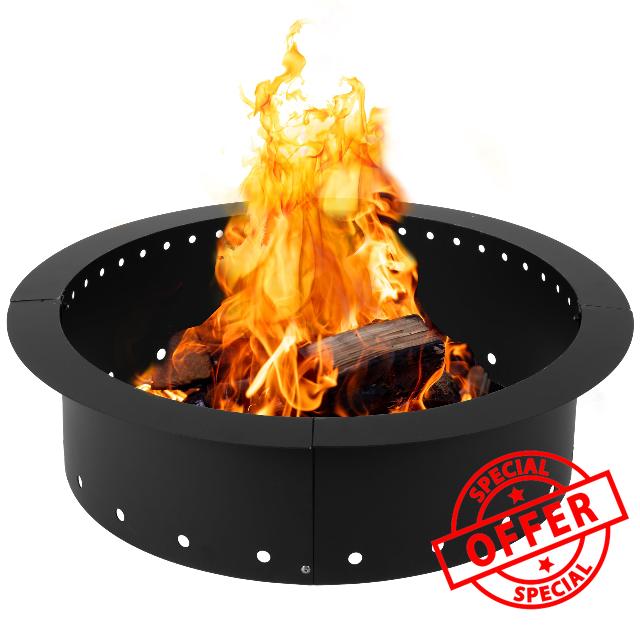 Iron Forge Tools Heavy Duty Metal Smokeless Permanent Fire Pit Ring 36 inch Outer/30 inch Round Fire Pit Insert Liner for Outdoor Bonfire