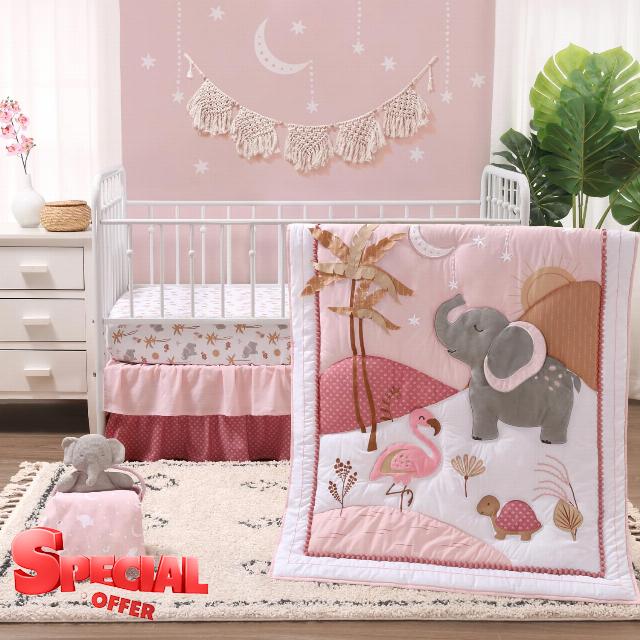 The Peanutshell Safari Crib Bedding Set for Girls