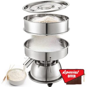 VEVOR Automatic Sieve Shaker Included 12 Mesh + 80 Mesh Flour Sifter Electric Vibrating Sieve Machine 110V 50W Sifter Shaker Machine 1150 r/min for Rice & Herbal Powder Particles