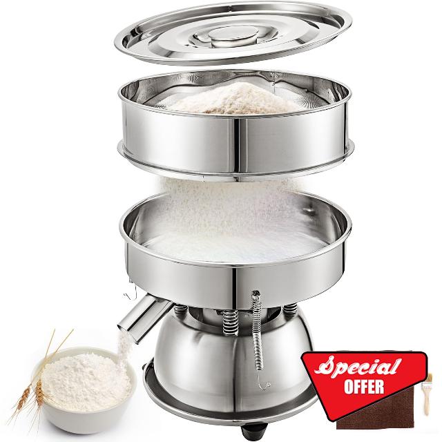 VEVOR Automatic Sieve Shaker Included 12 Mesh + 80 Mesh Flour Sifter Electric Vibrating Sieve Machine 110V 50W Sifter Shaker Machine 1150 r/min for Rice & Herbal Powder Particles