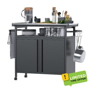 LOCENHU Outdoor Grill Cart with Storage on Wheels - 32 "H Outdoor Grill Table