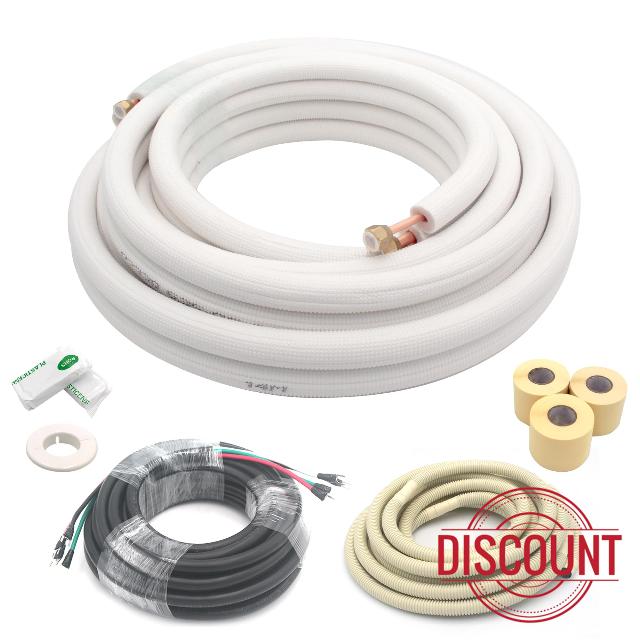 TAUROX 25FT Mini Split Line Set 1/4" & 3/8" O.D Copper Pipes Tubing and 3/8" White Thickened PE Insulation Coil