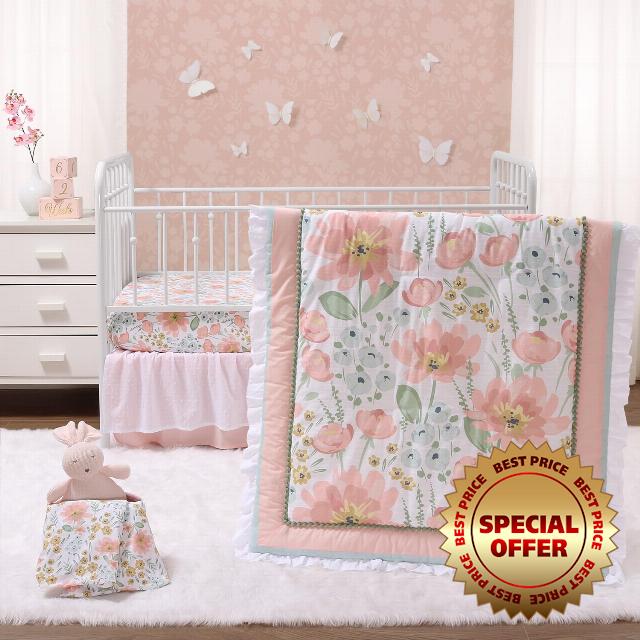 The Peanutshell Floral Crib Bedding Set for Baby Girls