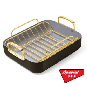 Caraway Roasting Pan - 16x13” Roasting Pan with Rack - Non-Stick Ceramic Coated - Non Toxic