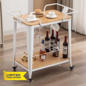 FERFALDER Bar Cart for The Home-Small Serving Cart on Wheels 2 Tier Rolling Liquor Cart with Wine Rack for Kitchen Dining Living Room