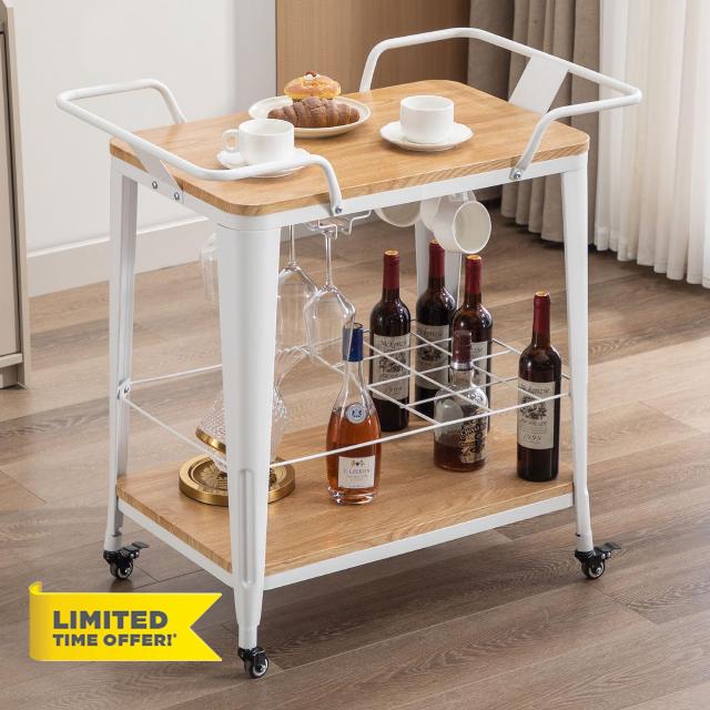 FERFALDER Bar Cart for The Home-Small Serving Cart on Wheels 2 Tier Rolling Liquor Cart with Wine Rack for Kitchen Dining Living Room