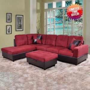 GLANZEND Piece L-Shaped Button Tufted Sectional Sofa Set with 3-Seater Couch