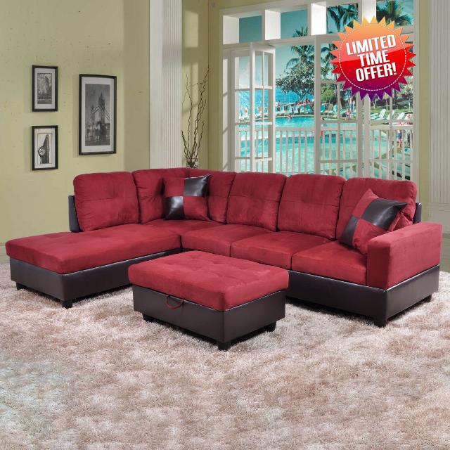 GLANZEND Piece L-Shaped Button Tufted Sectional Sofa Set with 3-Seater Couch