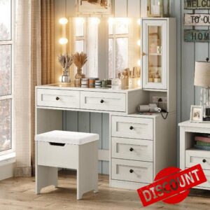 Diwnnue Vanity Desk with Mirror & 12 LED Lights