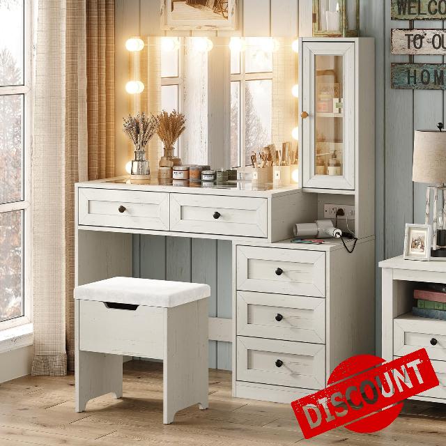 Diwnnue Vanity Desk with Mirror & 12 LED Lights