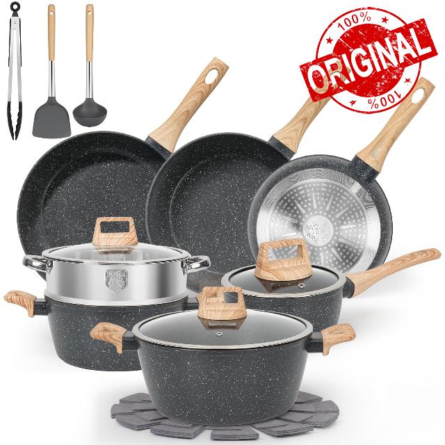 SODAY 17 Pcs Pots and Pans Set Non Stick