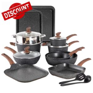 DishDelight 17 Piece Pots and Pans Set Non Stick