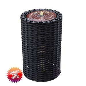 Sunnydaze Cylinder Indoor/Outdoor Water Fountain - 20.5-Inch - with Plastic Wicker Design and LED Lights
