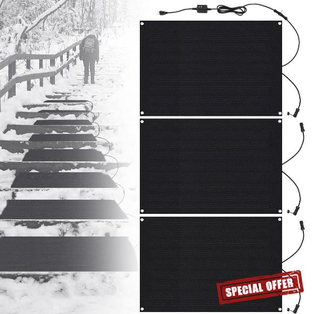 Tujoe 3 Pcs 20 x 30 Inch Heated Snow Melting Mats Outdoor Heated Driveway Mats Snow and Ice Melting Pad with Power Cord for Winter Stairs