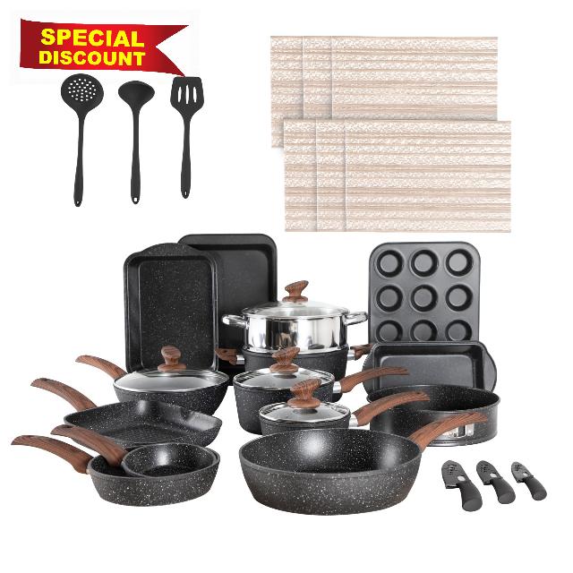 DishDelight 30 Piece Nonstick Pots and Pans Set