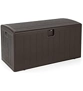 COSTWAY 128L Garden Storage Box, 3-in-1 Waterproof Rattan Deck Box Chest with Seat Cushion, Zippe...