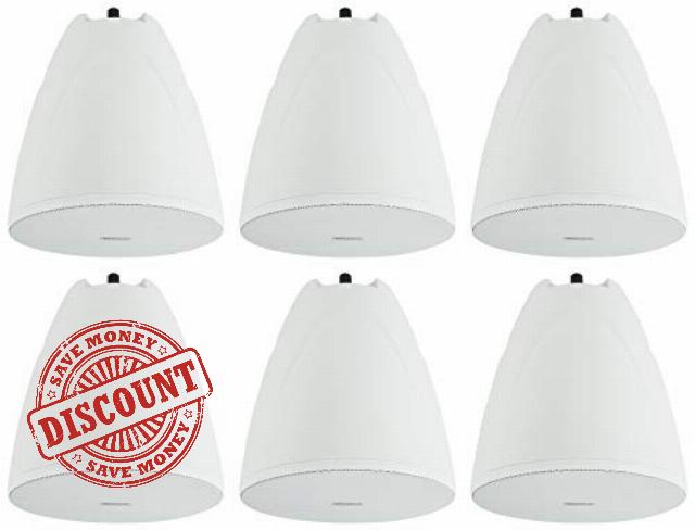 Rockville (6) PEN-65T White 6.5" 70V Hanging Pendant Speaker Commercial/Restaurant