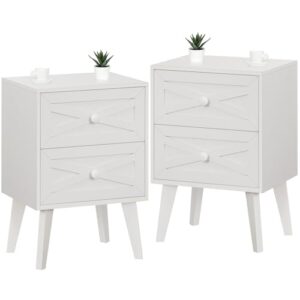White End Table with 2 Drawers Barn Door Decorated