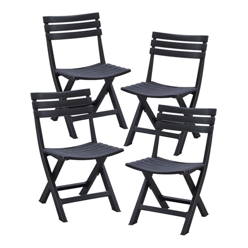 Foldable Patio Stackable Chairs with Backrest for Outdoor Indoor Dining Party Wedding Event Black