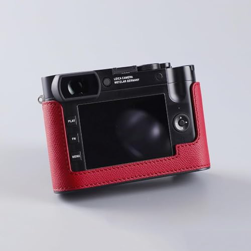 Vintage Metal Genuine Leather Camera Protective Cases Stylish Portable Shockproof (Red)
