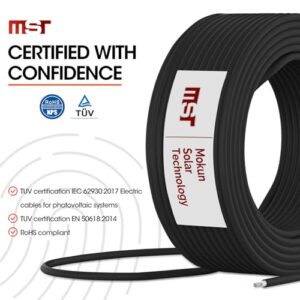 Tinned Stranded Copper Solar Wire/Cable for Solar Panel Extension & Photovoltaic Systems - 10AWG and 12AWG - Black and Red (Black