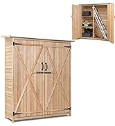 COSTWAY Wooden Garden Shed, Outdoor Tool Storage Cabinet with Foldable Table, 3 Removable Shelves...