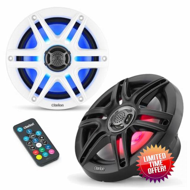 Clarion CMS-651RGB-SWB 6.5" Marine LED Speaker and CMR-L1 LED Remote Bundle