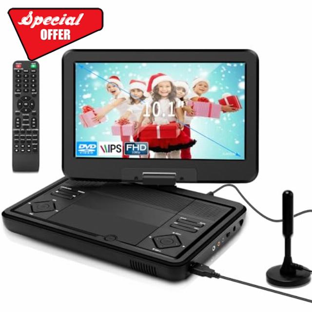 Feihe 10.1" Portable TV/DVD Player with FHD IPS Swivel LED Screen and Digital Tuner/HDMI/USB/AV