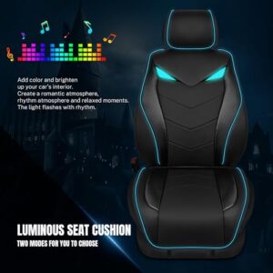 Sound-Activated Music Sync Little Monster Eye Cute Lighting Front Seat Cover Only Universal Fit for Sedans SUVs Vans Cars (Black and Mint Blue)