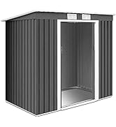 COSTWAY 7x4FT/8x6FT/9x6FT Galvanized Metal Garden Shed, Outdoor Lockable Tool Storage House with ...