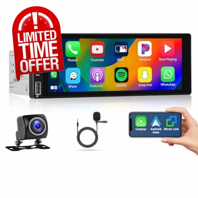 2+64G Android 13 Single Din Car Stereo with Wireless Apple Carplay 6.86 Inch Touchscreen Car Radio with Android Auto Bluetooth GPS Navigation Backup Camera WiFi