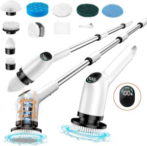 FRIWOLE Upgrade LED Display 3 Speeds Cordless Cleaning Brush with 8 Replaceable Brush Heads